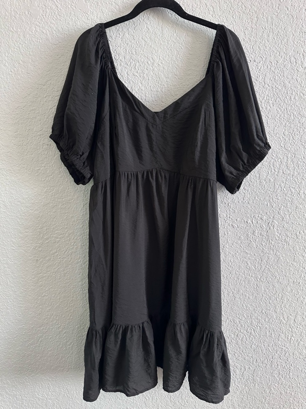 Nine West Romantic Black Puff Sleeve Babydoll Dress 2X Cottagecore Smocked Mini